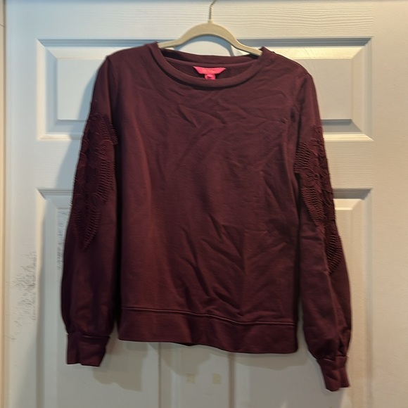 Lilly Pulitzer Rooney Plum Purple Lace Sleeve Sweatshirt S - Picture 2 of 8